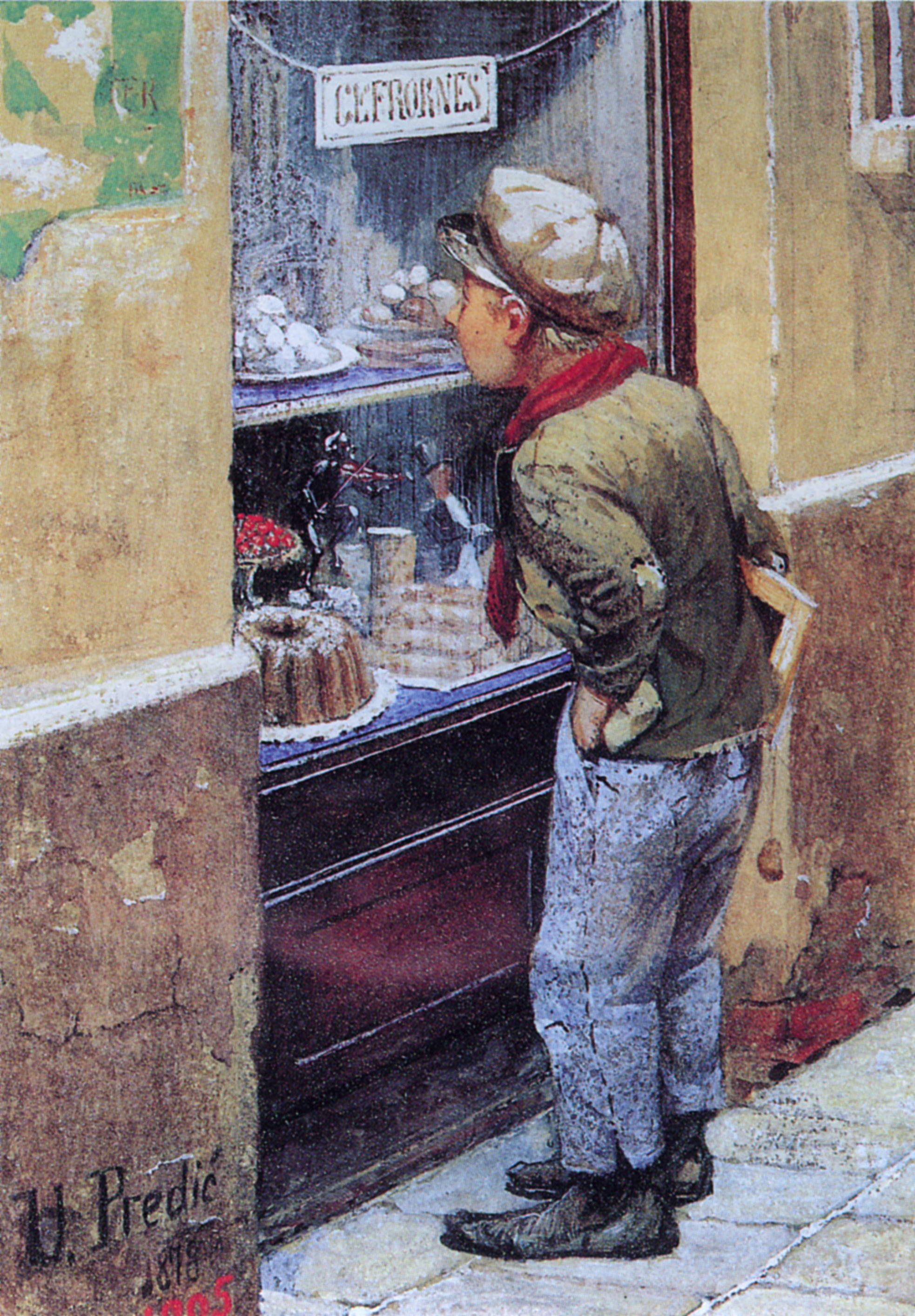 Картина мальчик и кукла у стеклянной двери. Урош Предич картины. Нищий у витрины магазина. Мальчик у витрины магазина. Витрины в живописи.